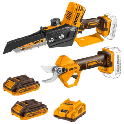 INGCO Set Mini Chainsaw & Shearer, with 2 batteries and charger